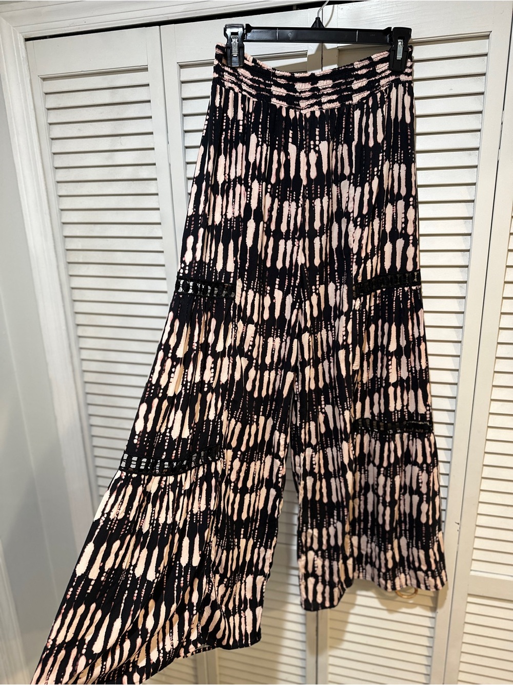 Boho Tie Dye Wide Leg Palazzo Pants Black Cream Festival Resort Large - Picture 2 of 9